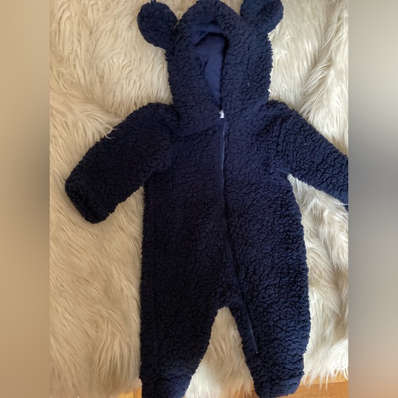 NWOT Cozy Baby Bear Sherpa fleece Bunting snowsuit - Navy Blue - Picture 2 of 3